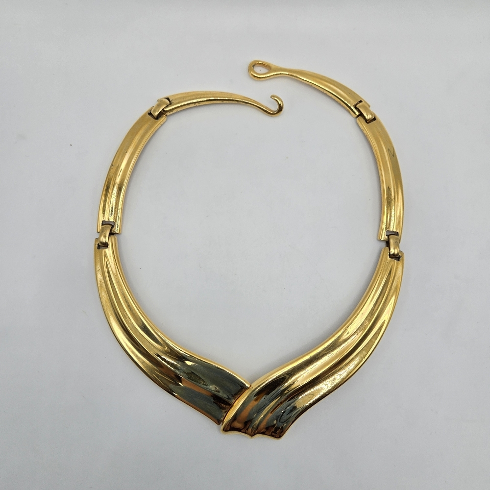 Napier Goldtone Necklace Choker Collar Modernist Statement Chunky Mogul Mobwife - Picture 3 of 7